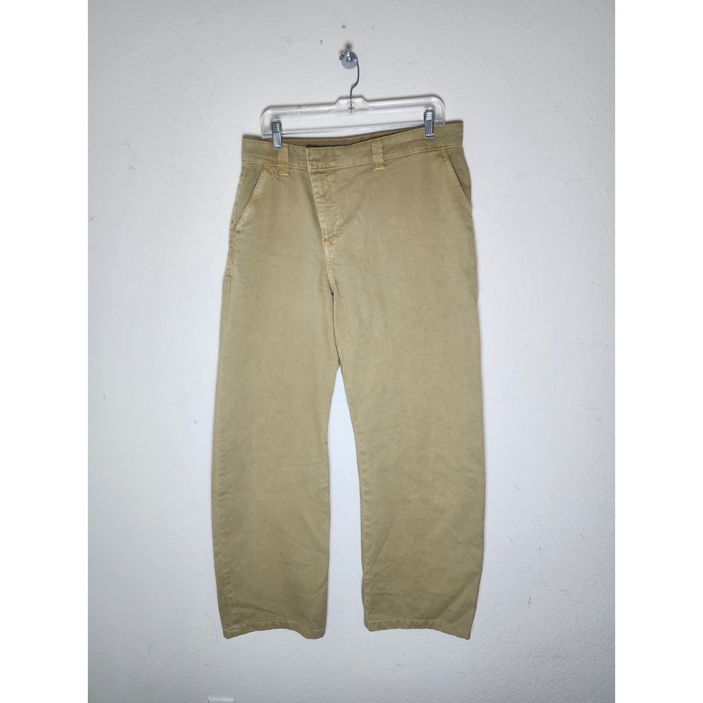Zara Chino Pants Womens L Tan Khaki Wide Leg‎ High Waisted Cotton Twill 9632/055